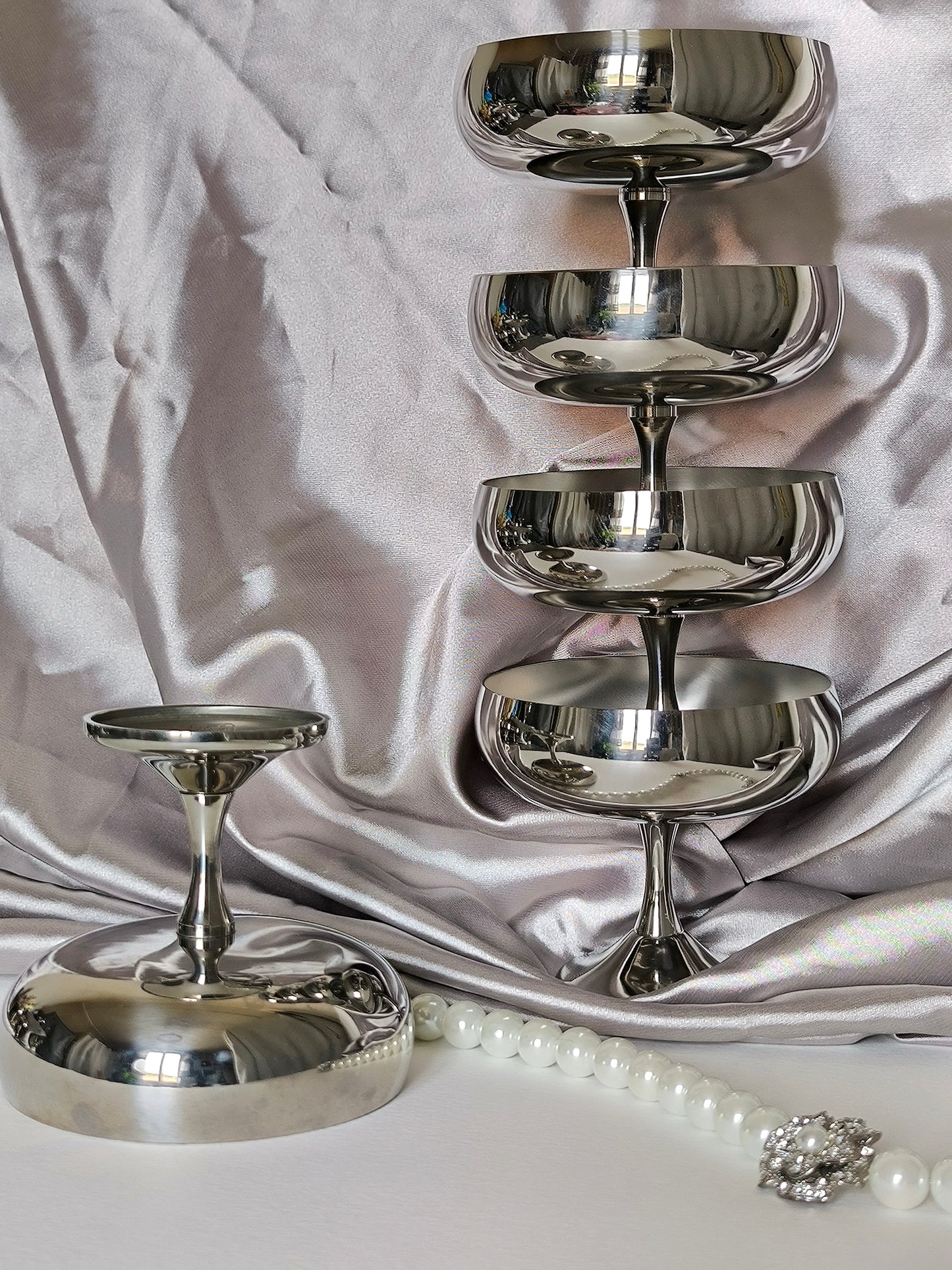 Vintage AMC Ice Cream / Desserts Bowls 1980s Italy, Set of 6, Stainless Steel