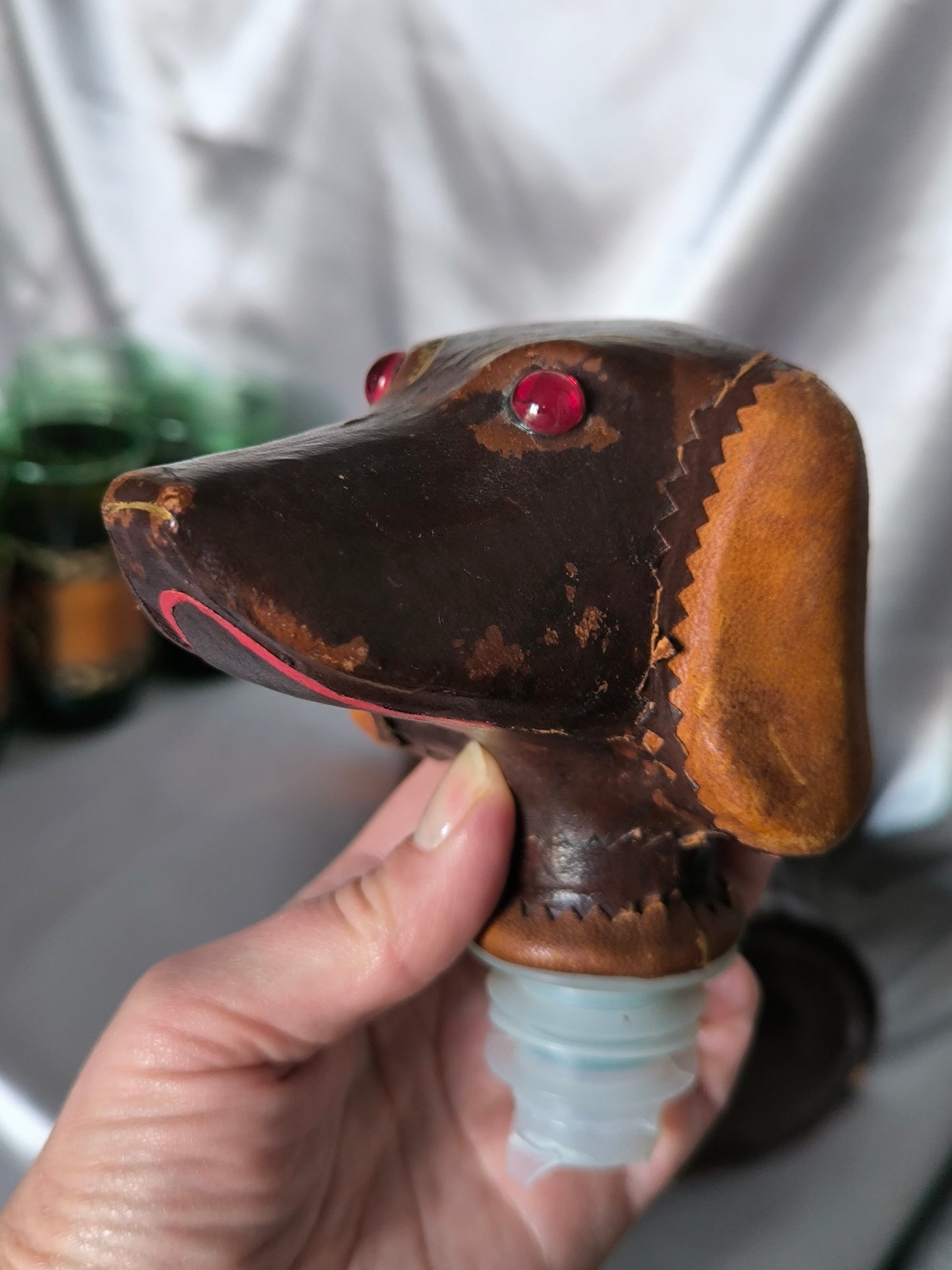 Vintage Empoli Dog Decanter Set – Unusual Сustomized Italian Green Glass Bar Set, 1960s