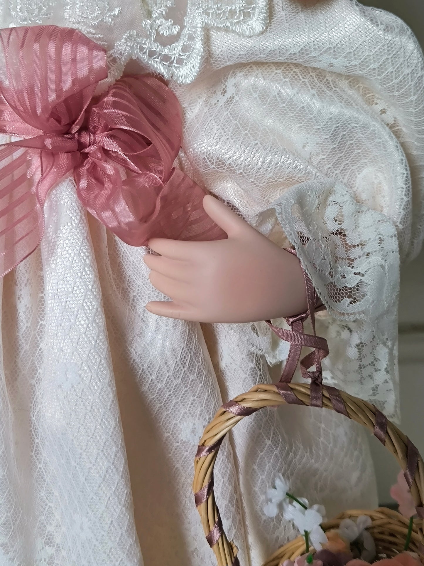 Vintage Large Porcelain Doll 60 cm with Floral Headpiece, Luxury Gift or Elegant Home Decorr
