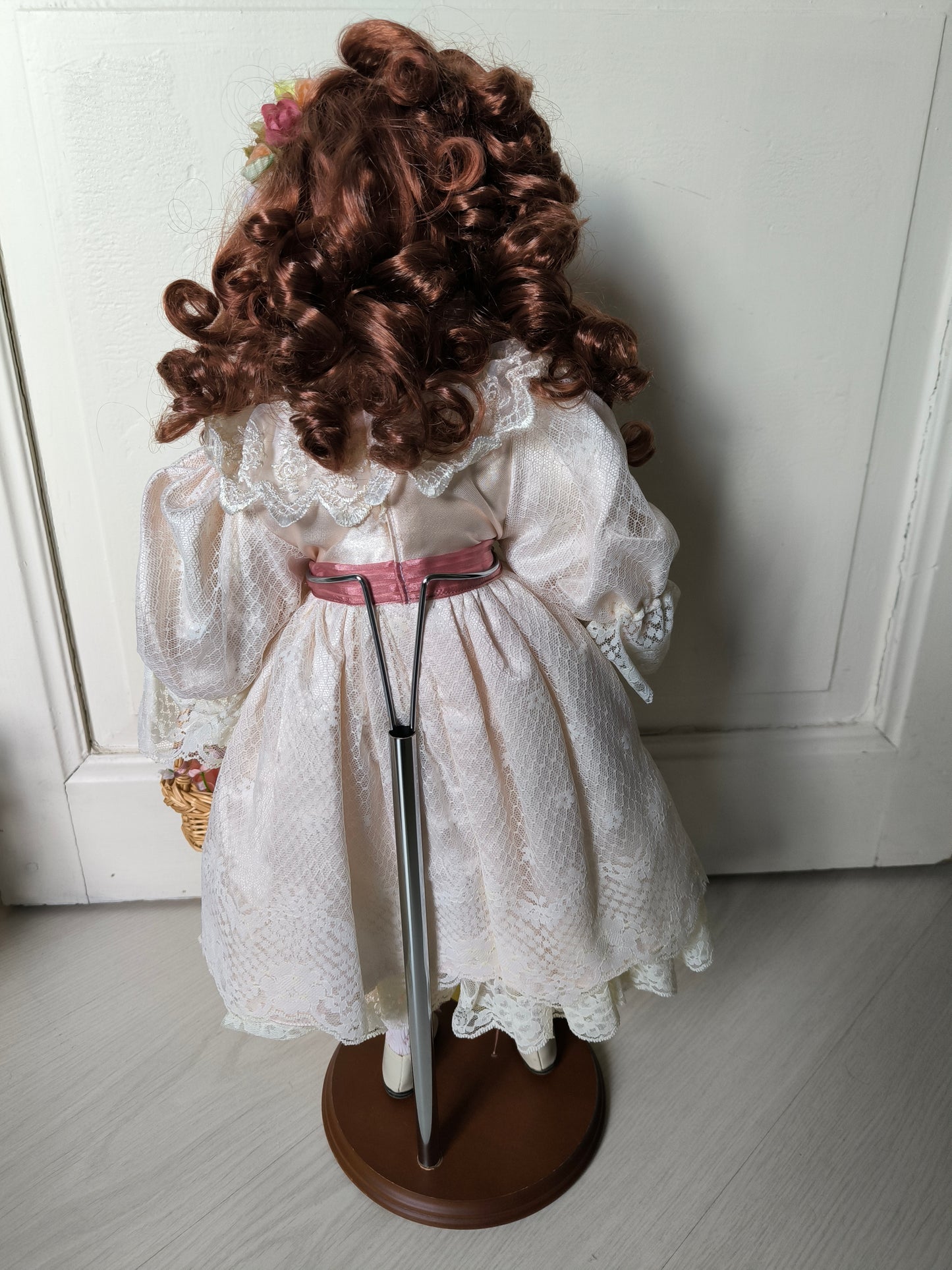 Vintage Large Porcelain Doll 60 cm with Floral Headpiece, Luxury Gift or Elegant Home Decorr