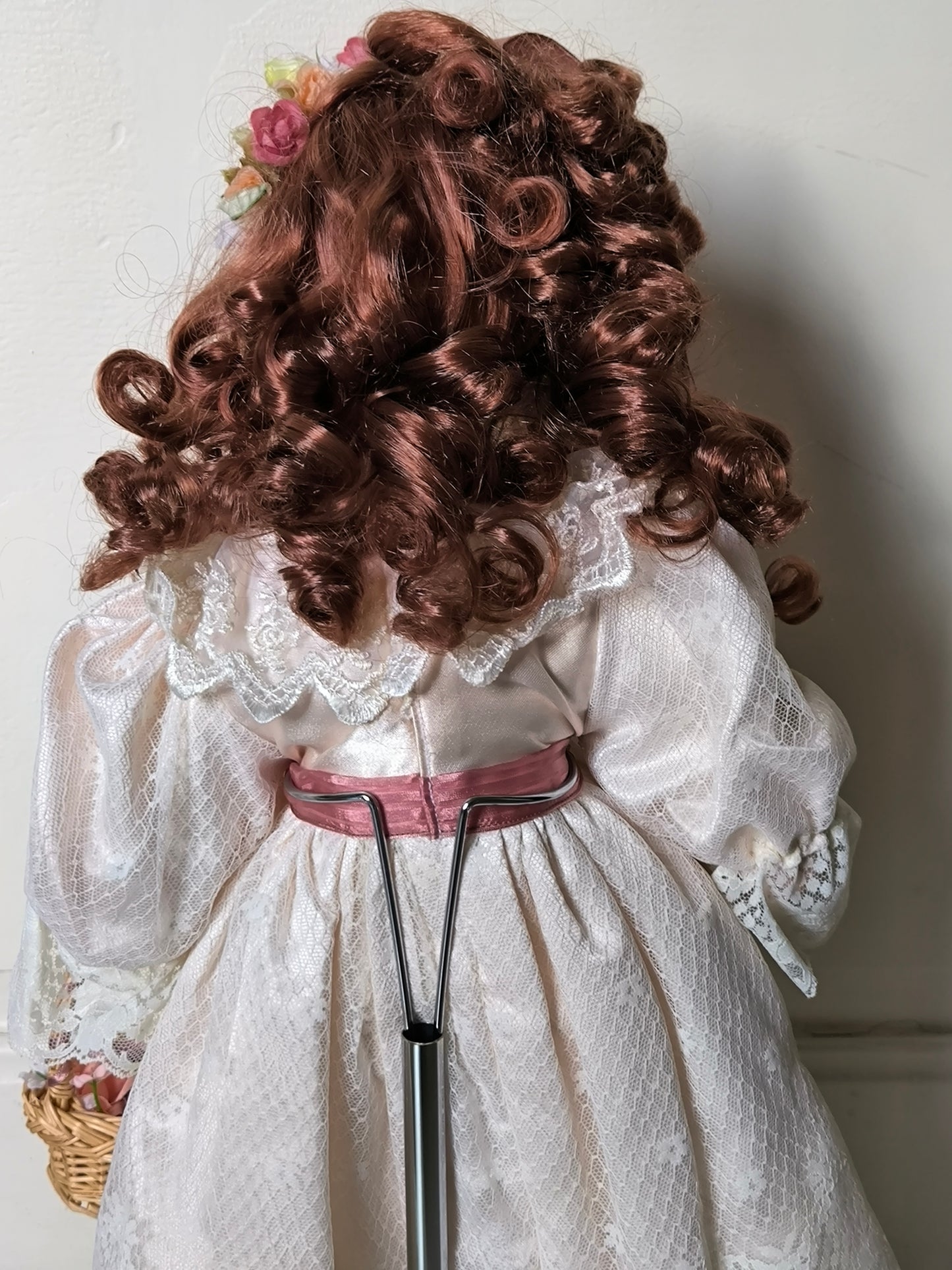 Vintage Large Porcelain Doll 60 cm with Floral Headpiece, Luxury Gift or Elegant Home Decorr