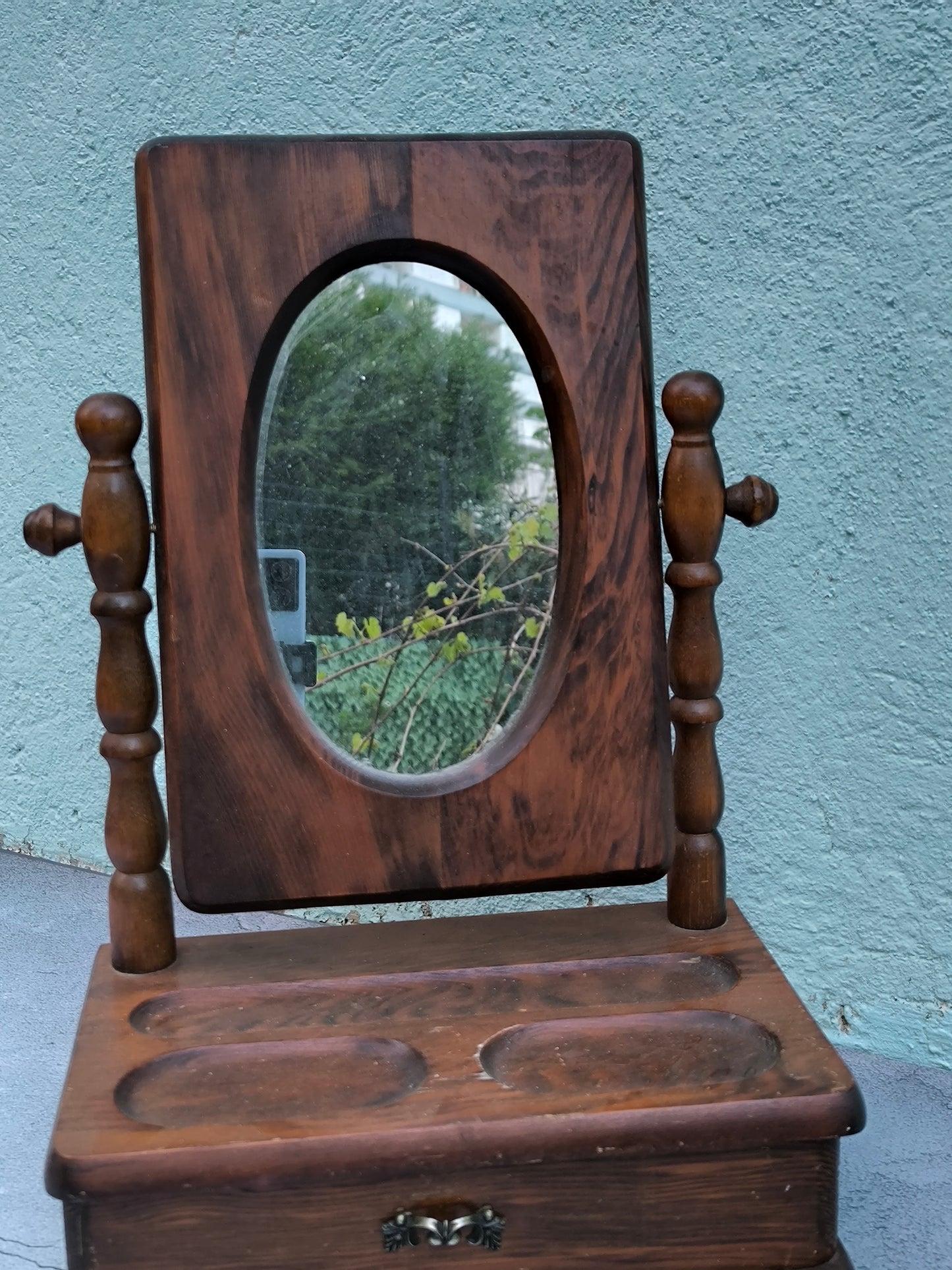 Vintage Wooden Vanity Mirror with Drawer, Wooden Dressing Table Piece