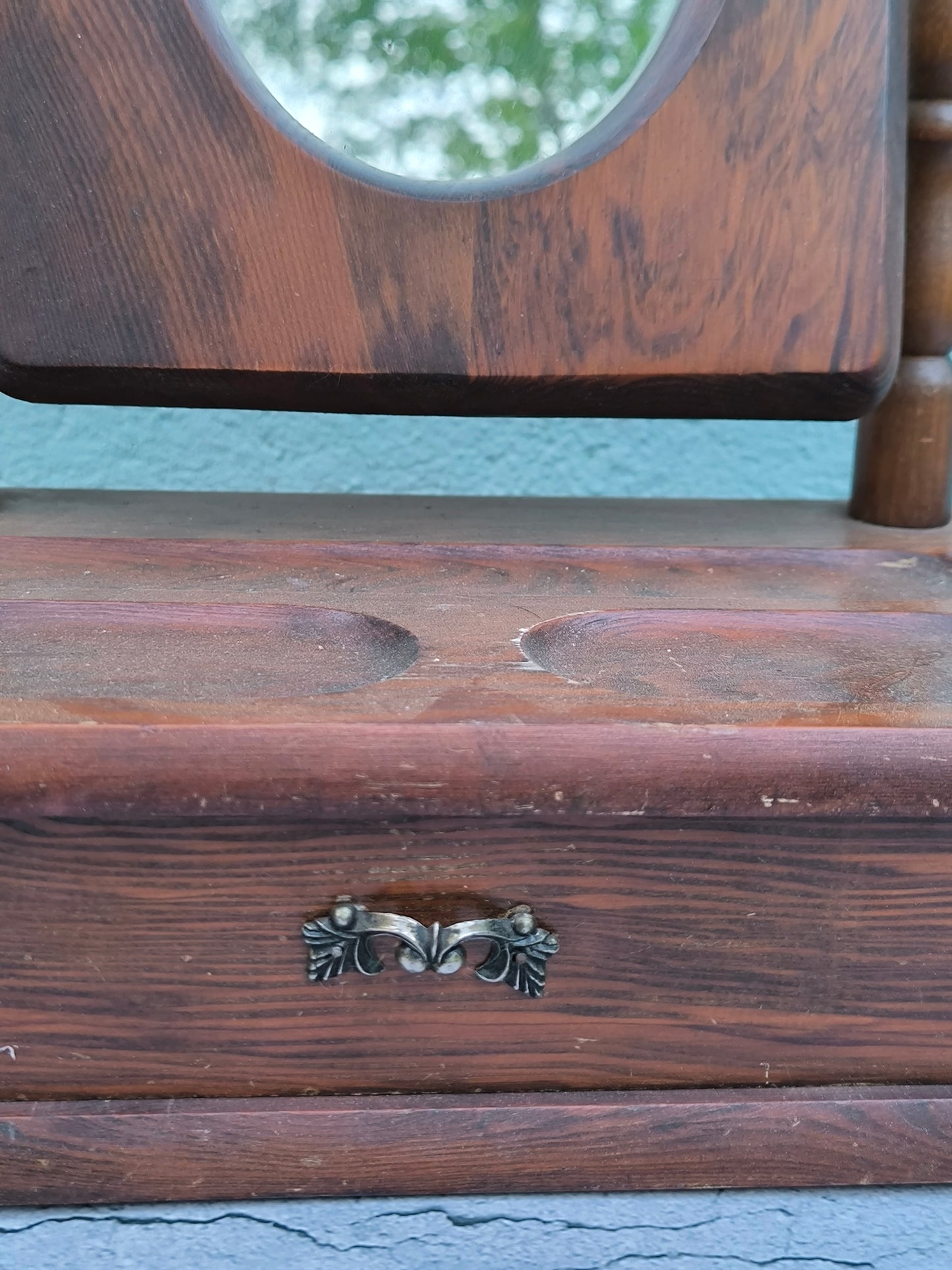 Vintage Wooden Vanity Mirror with Drawer, Wooden Dressing Table Piece