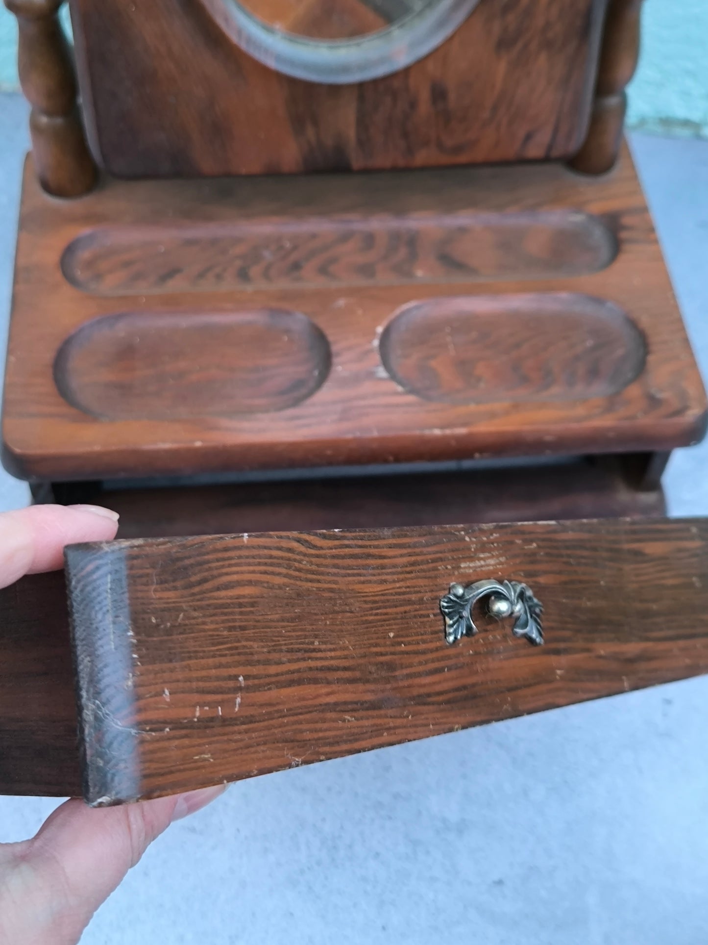 Vintage Wooden Vanity Mirror with Drawer, Wooden Dressing Table Piece