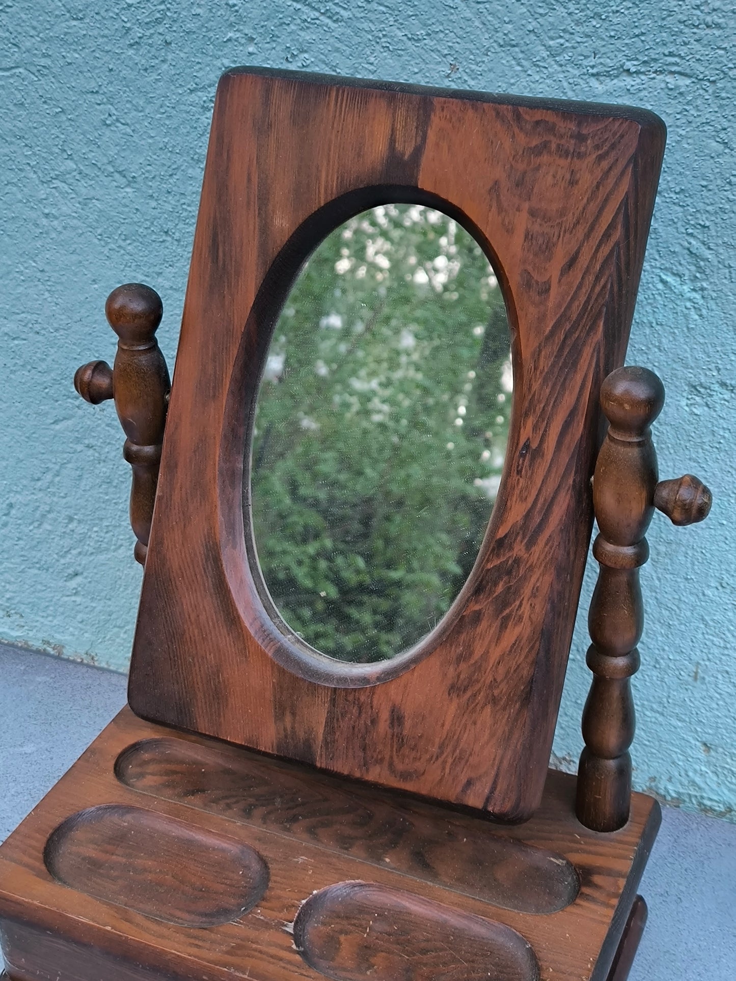 Vintage Wooden Vanity Mirror with Drawer, Wooden Dressing Table Piece