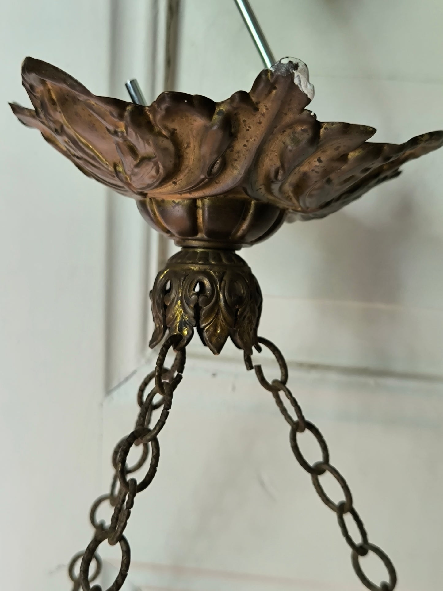 Antike Jugendstil Hängelampe – Szenische, säuregeätzte Glasschale, Landschaftsmotiv, Hängeleuchte ca. 1920er Jahre