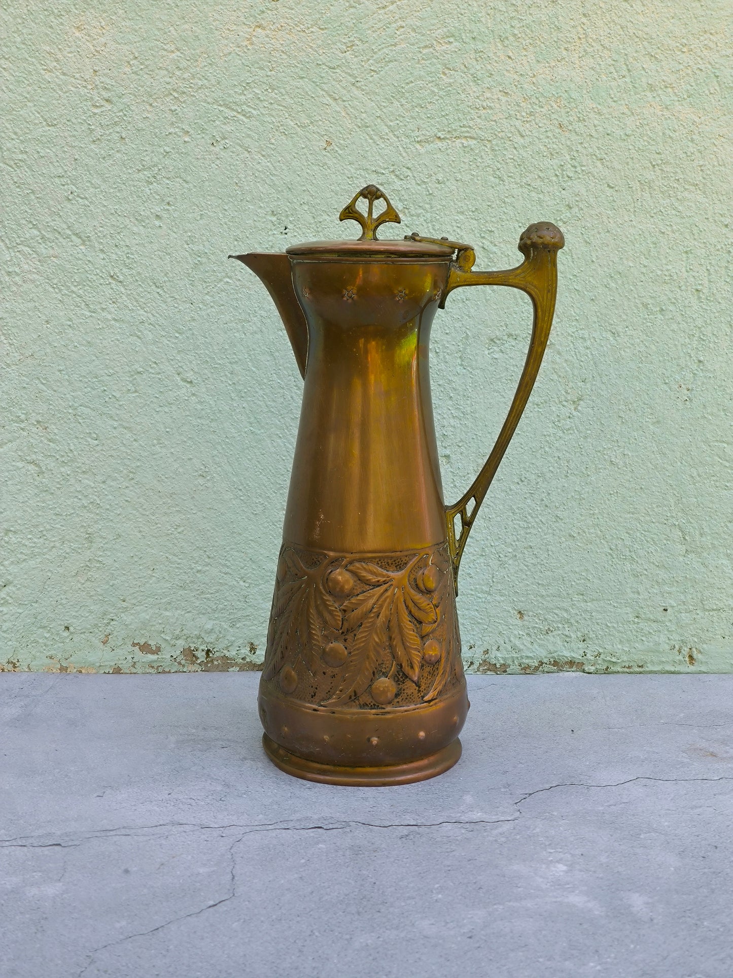 Antique Art Nouveau Jug WMF Germany c.1900-1910, Jugendstil Large Copper Brass Pitcher