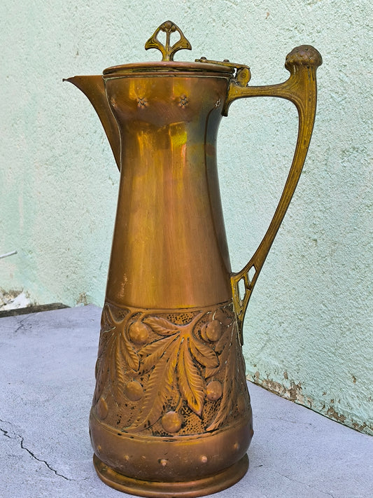 Antique Art Nouveau Jug WMF Germany c.1900-1910, Jugendstil Large Copper Brass Pitcher