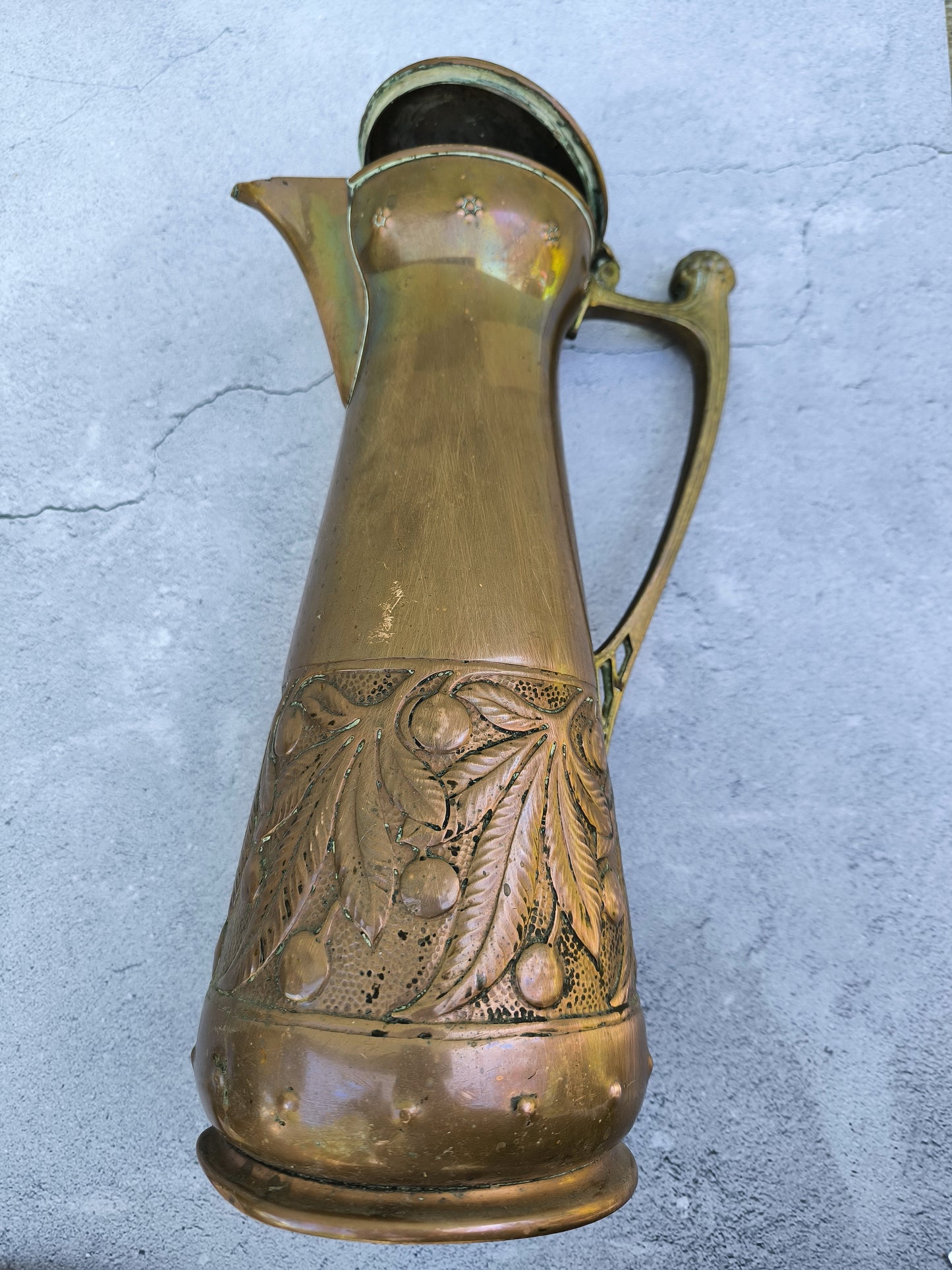 Antique Art Nouveau Jug WMF Germany c.1900-1910, Jugendstil Large Copper Brass Pitcher