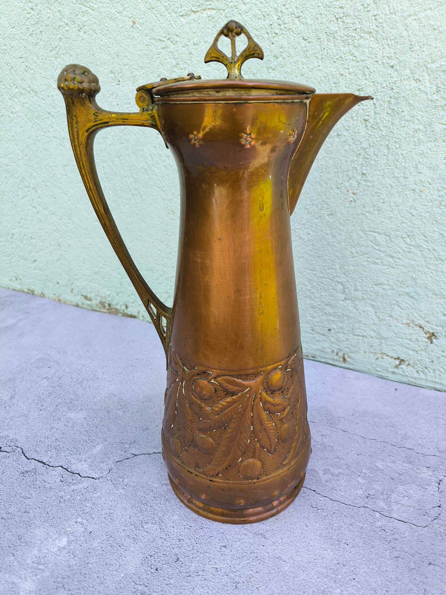 Antique Art Nouveau Jug WMF Germany c.1900-1910, Jugendstil Large Copper Brass Pitcher