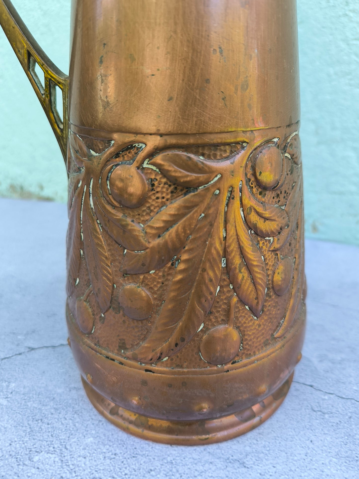 Antique Art Nouveau Jug WMF Germany c.1900-1910, Jugendstil Large Copper Brass Pitcher