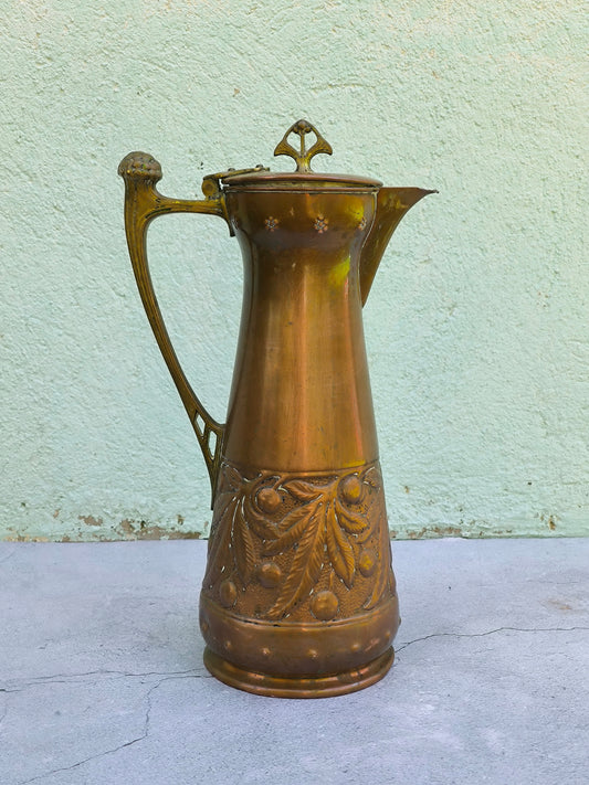 Antique Art Nouveau Jug WMF Germany c.1900-1910, Jugendstil Large Copper Brass Pitcher