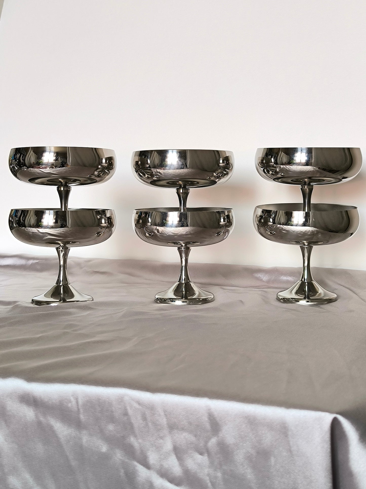 Vintage AMC Ice Cream / Desserts Bowls 1980s Italy, Set of 6, Stainless Steel