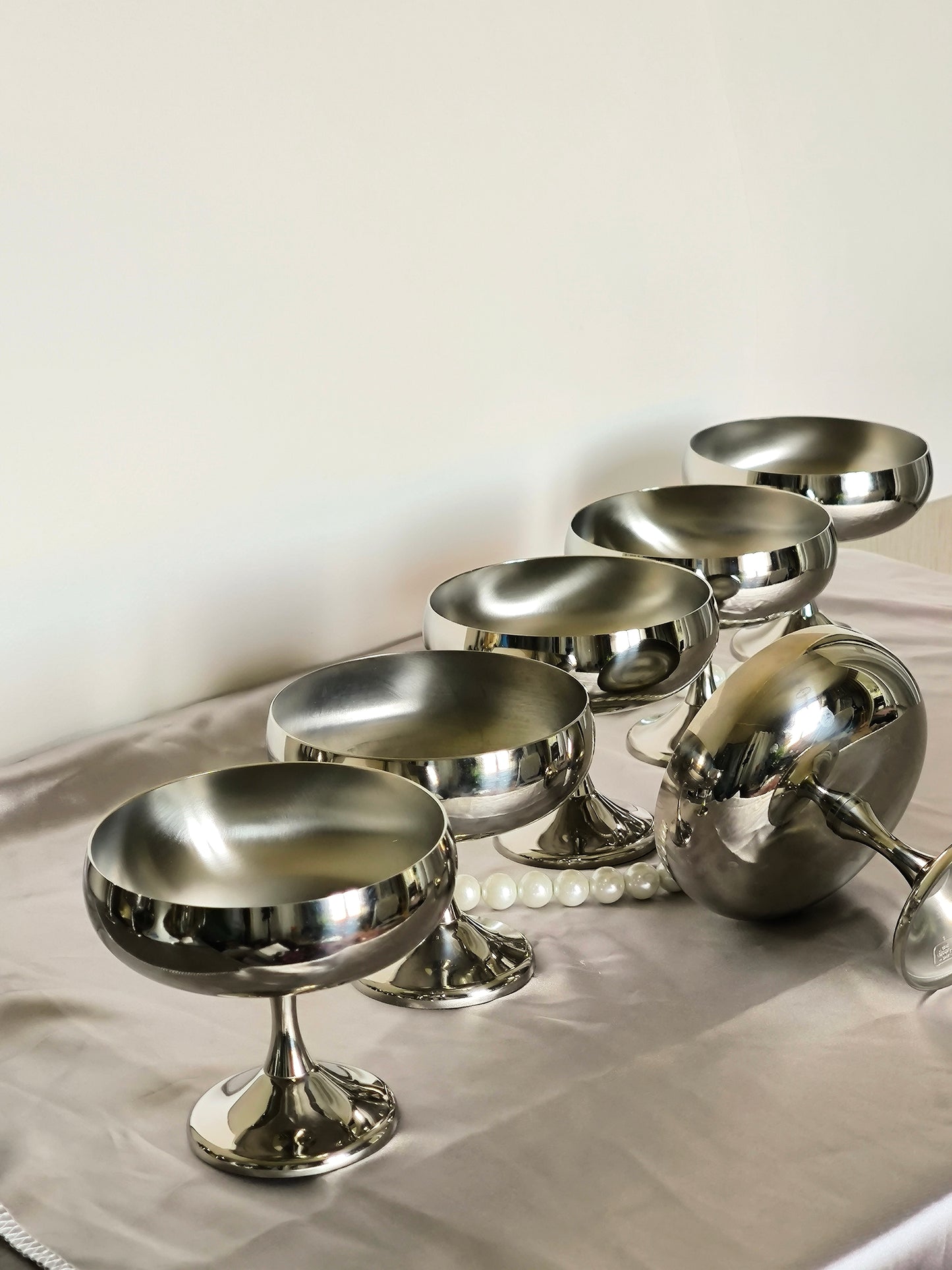 Vintage AMC Ice Cream / Desserts Bowls 1980s Italy, Set of 6, Stainless Steel
