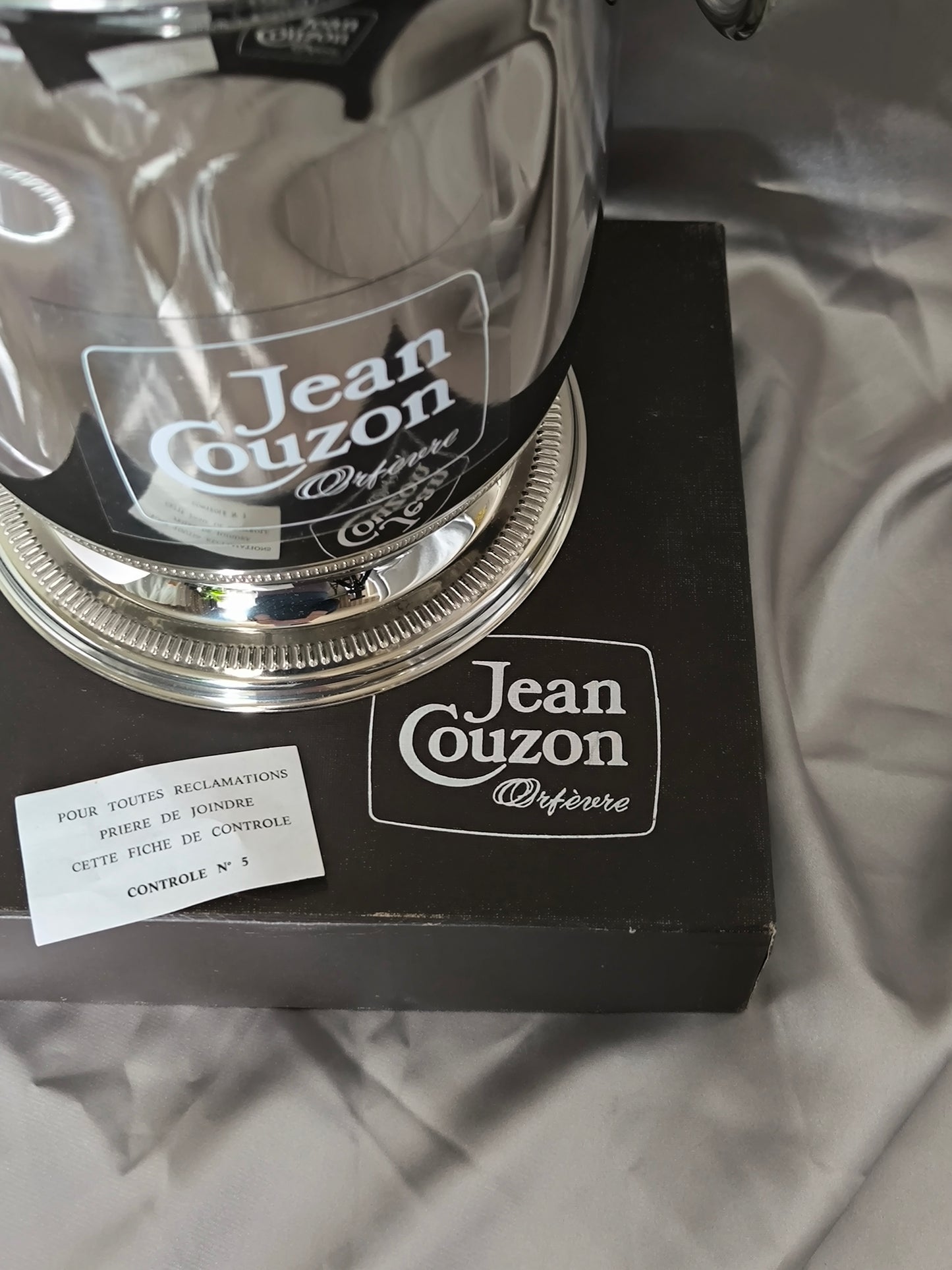 Vintage Jean Couzon "Président" Champagne Bucket with Original Box, Unused French Orfèvrerie Ice Bucket, 18/10 Stainless Steel