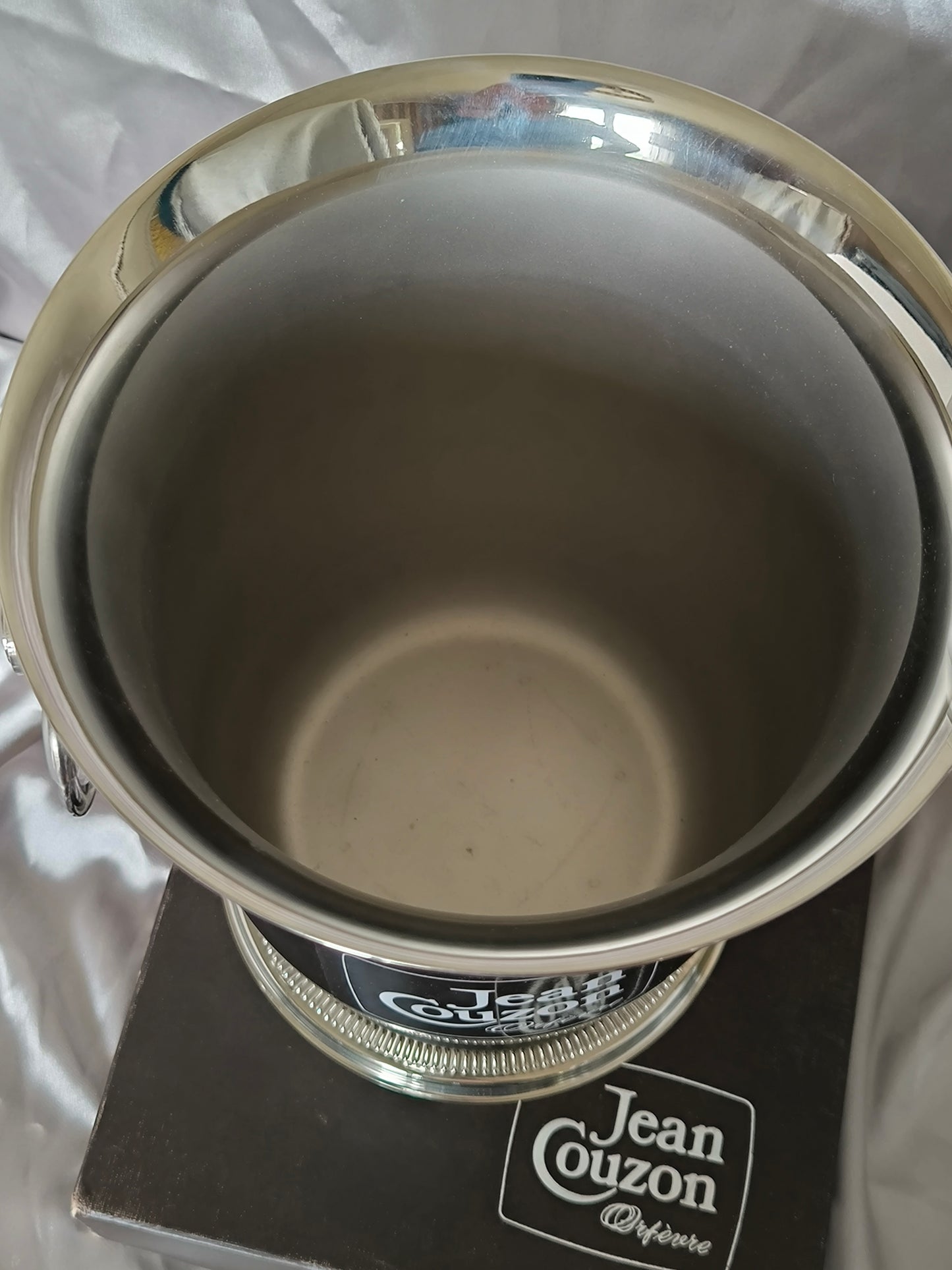 Vintage Jean Couzon "Président" Champagne Bucket with Original Box, Unused French Orfèvrerie Ice Bucket, 18/10 Stainless Steel