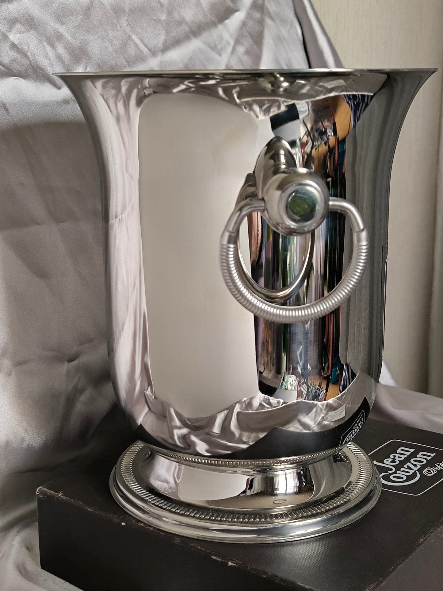Vintage Jean Couzon "Président" Champagne Bucket with Original Box, Unused French Orfèvrerie Ice Bucket, 18/10 Stainless Steel