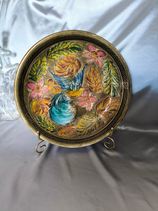 Vintage Art Nouveau Style Decorative Wall Plate/Bowl, Hubert Bequet Quaregnon Belgium, Bird Motif