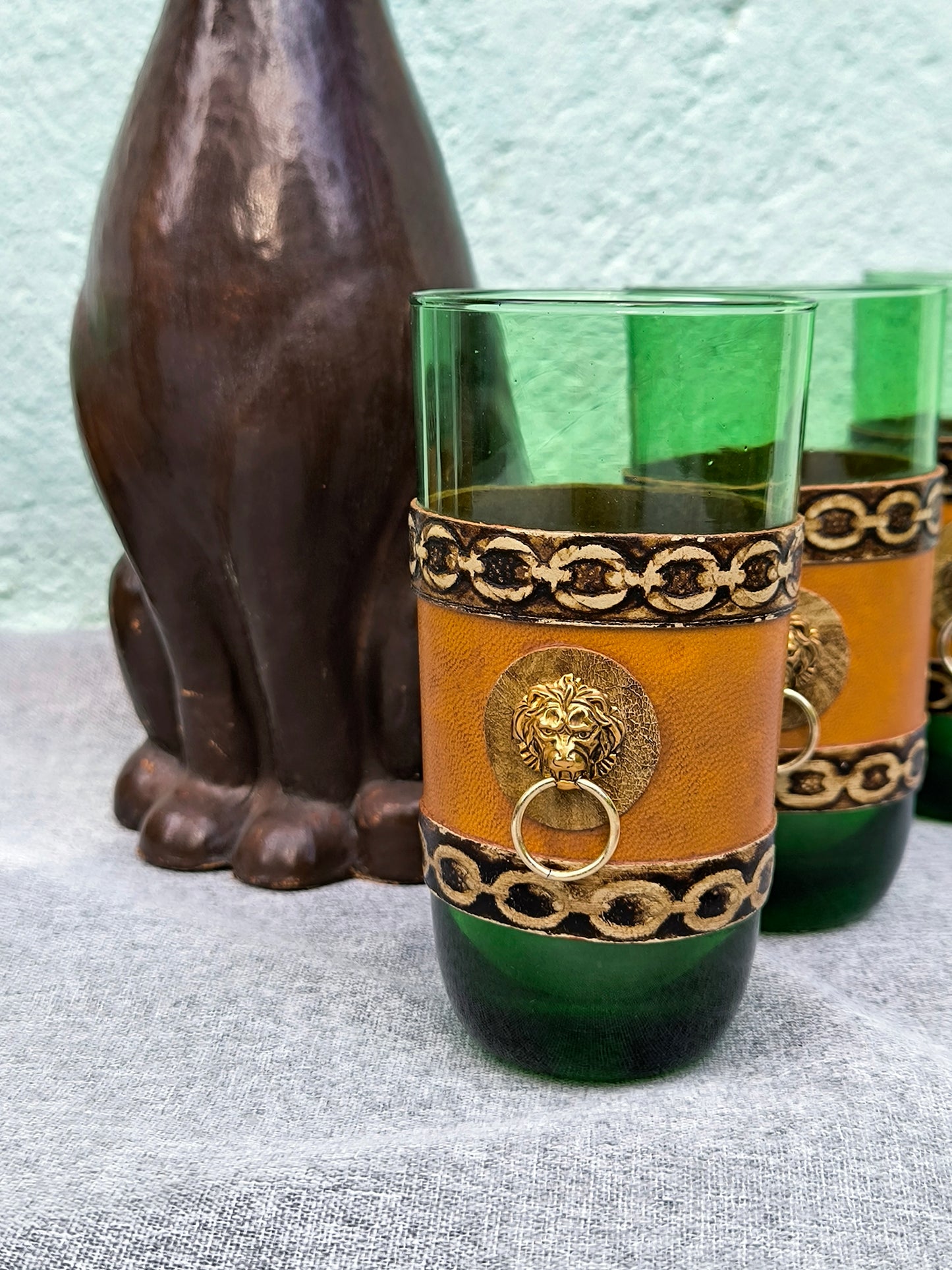 Vintage Empoli Dog Decanter Set – Unusual Сustomized Italian Green Glass Bar Set, 1960s