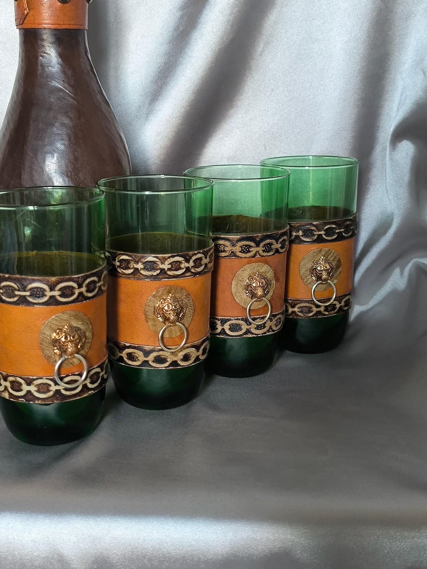 Vintage Empoli Dog Decanter Set – Unusual Сustomized Italian Green Glass Bar Set, 1960s