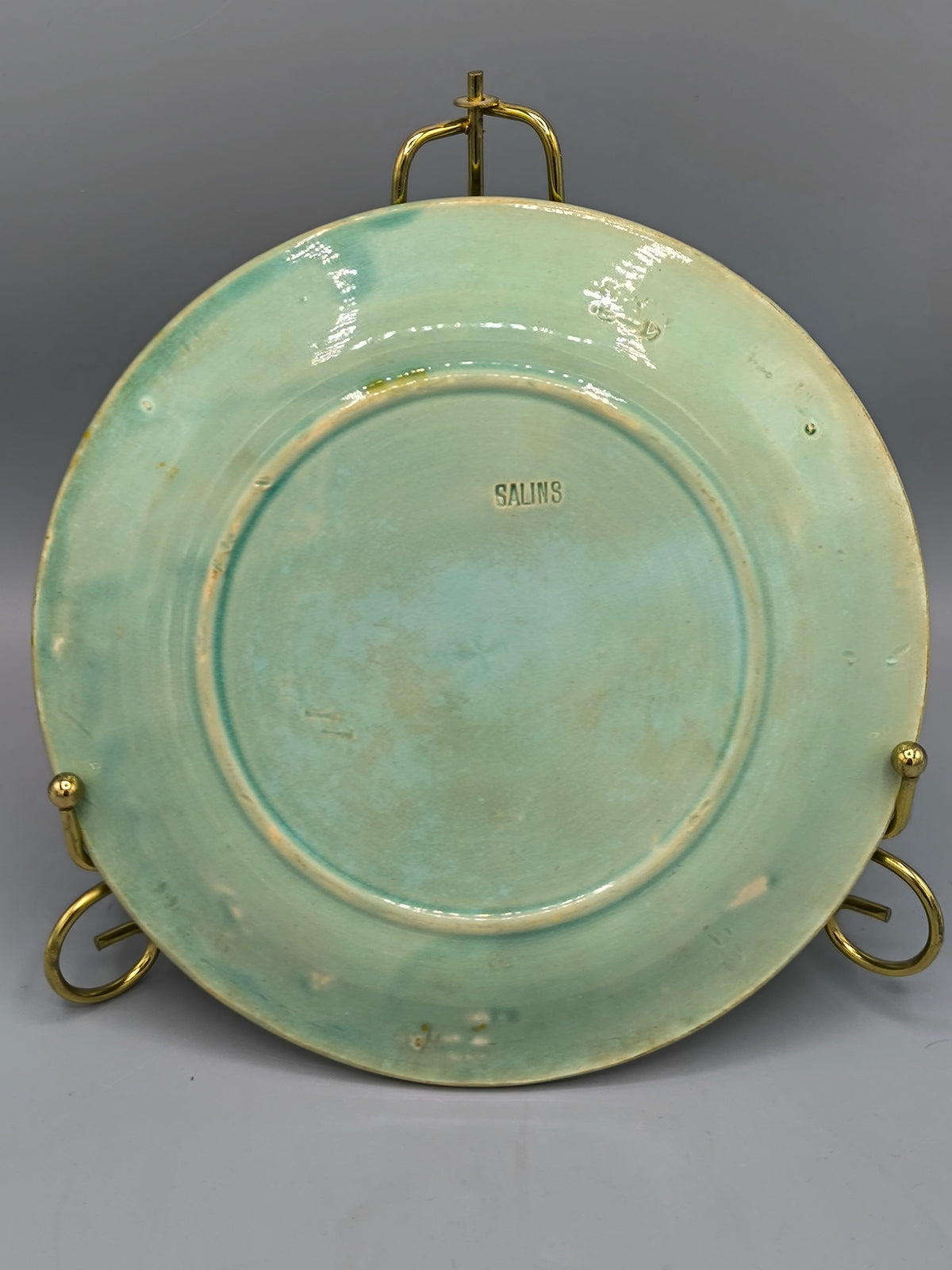 Majolica Decorative Plate with Parrots, Salins France, Art Nouveau Relief Ceramic, c.1890