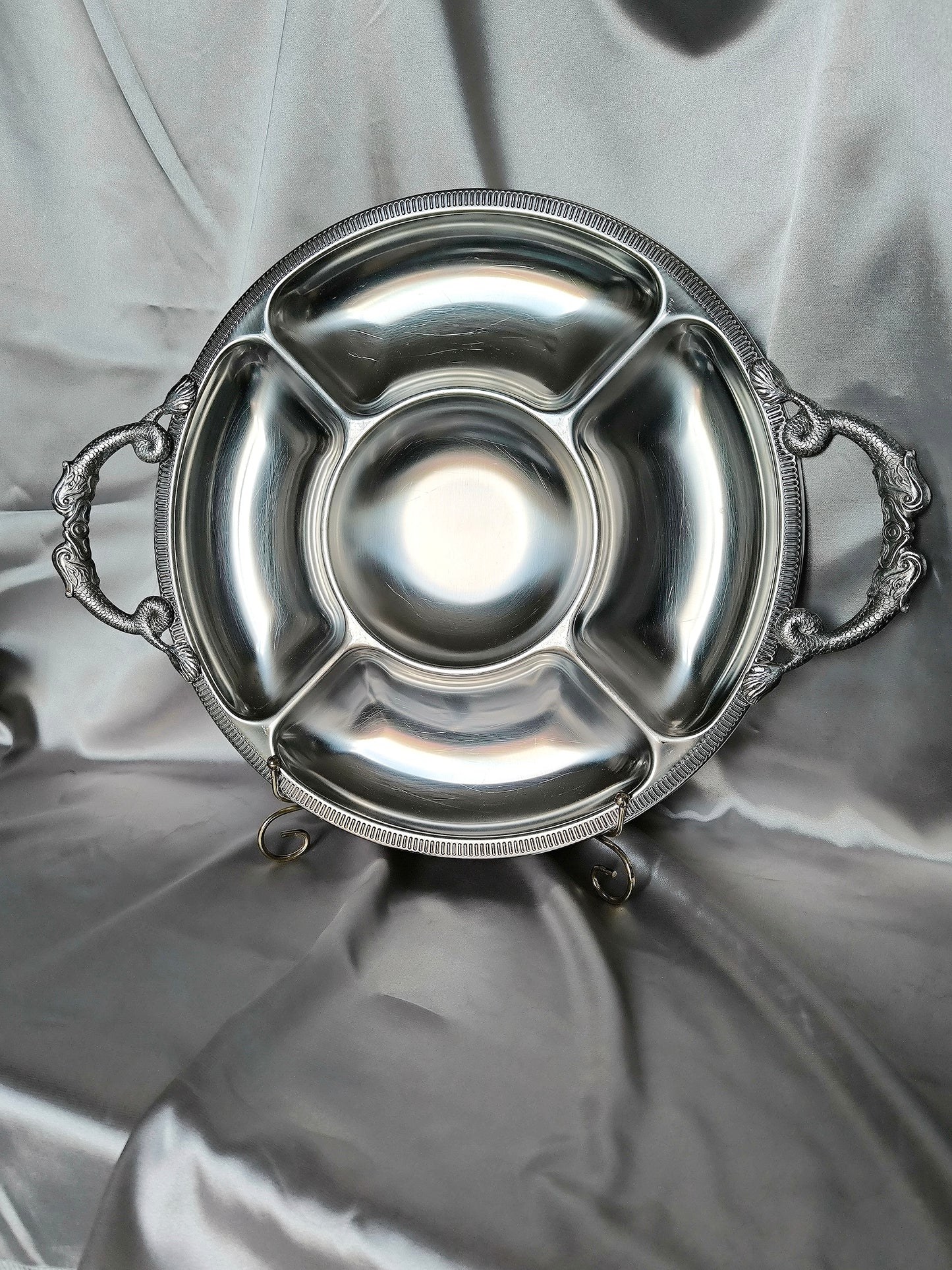 Vintage Jean Couzon Cocktail / Appetizer / Relish Tray, Rare French Barware, 18/10 Inox, 1980s