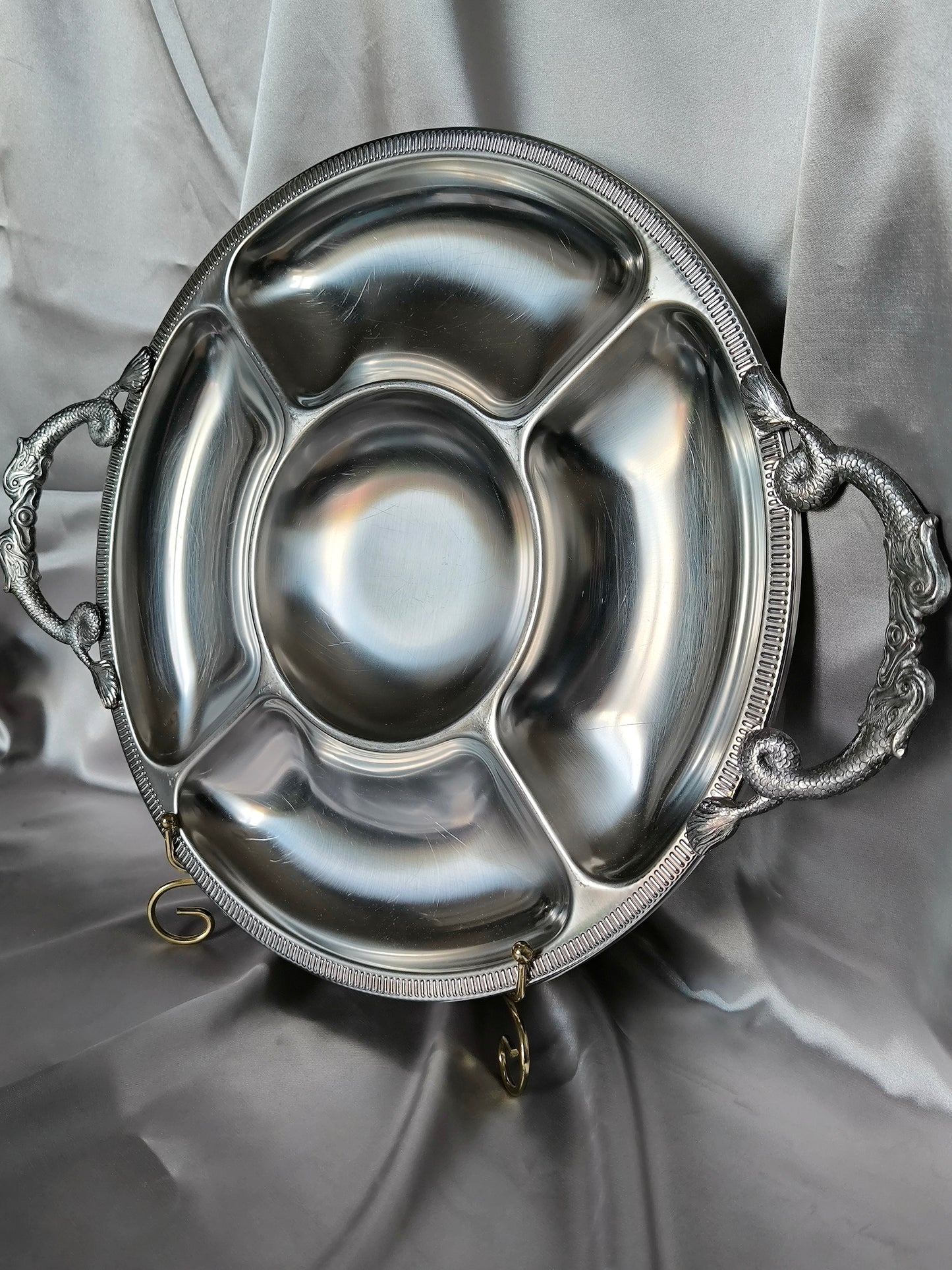 Vintage Jean Couzon Cocktail / Appetizer / Relish Tray, Rare French Barware, 18/10 Inox, 1980s