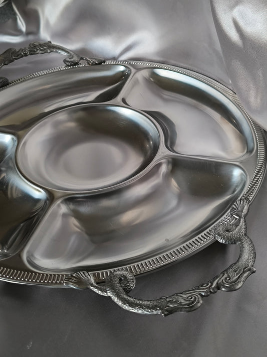 Vintage Jean Couzon Cocktail / Appetizer / Relish Tray, Rare French Barware, 18/10 Inox, 1980s
