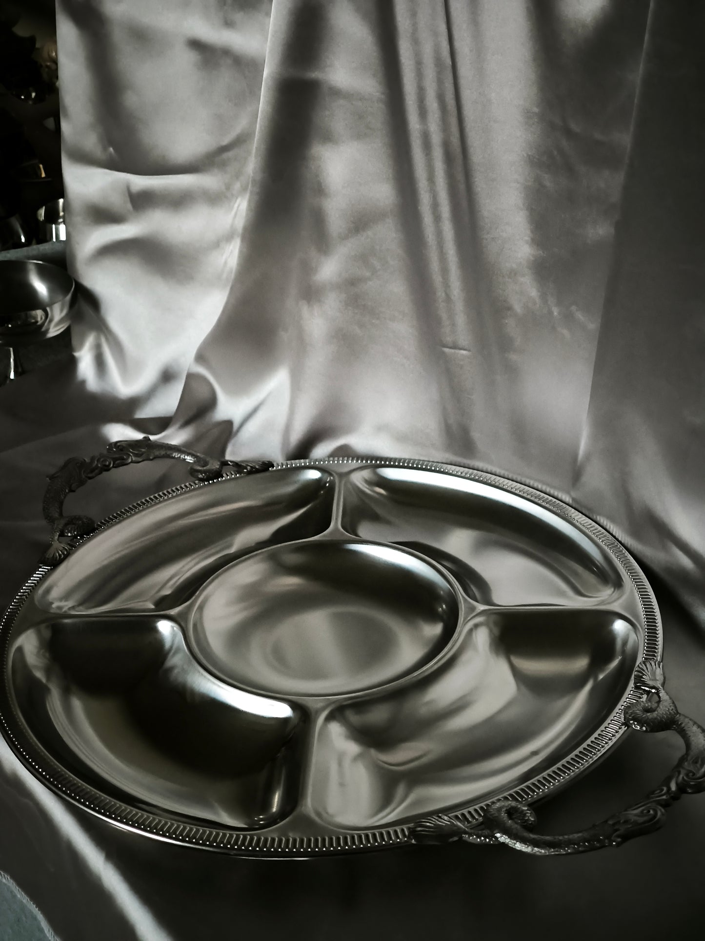 Vintage Jean Couzon Cocktail / Appetizer / Relish Tray, Rare French Barware, 18/10 Inox, 1980s