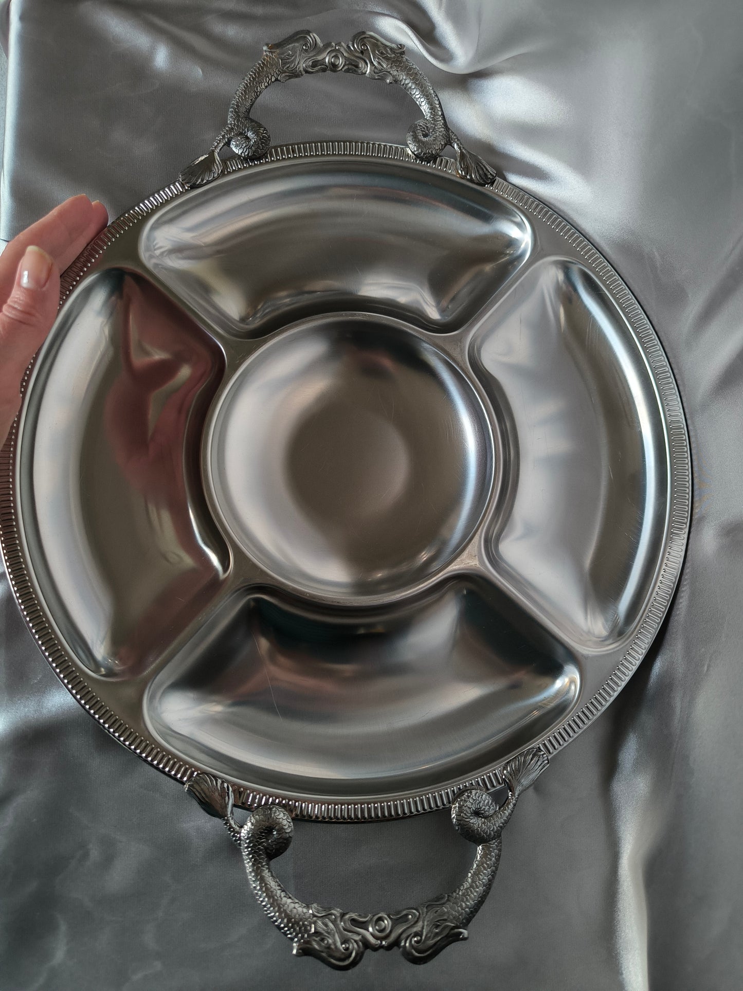 Vintage Jean Couzon Cocktail / Appetizer / Relish Tray, Rare French Barware, 18/10 Inox, 1980s