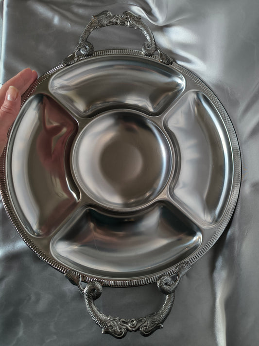 Vintage Jean Couzon Cocktail / Appetizer / Relish Tray, Rare French Barware, 18/10 Inox, 1980s