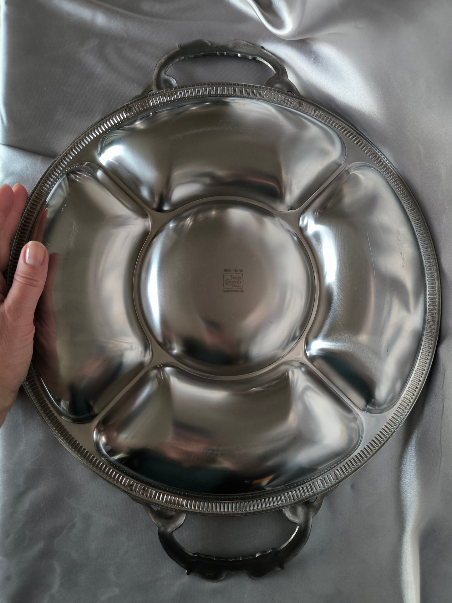 Vintage Jean Couzon Cocktail / Appetizer / Relish Tray, Rare French Barware, 18/10 Inox, 1980s