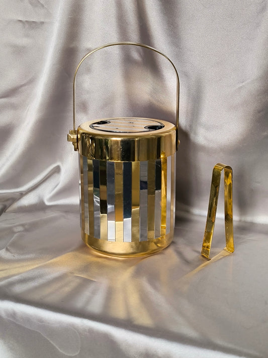 Vintage Erhard Ice Bucket 1970s, Gold & Silver Barware, Disco Era Cocktail Decor, German Hollywood Regency Style