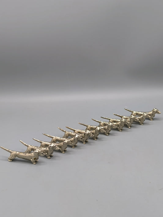 Vintage Dachshund Knife Rests, Rare Set of 11 Silver-Tone Dog Knife Holders, French Table Decor