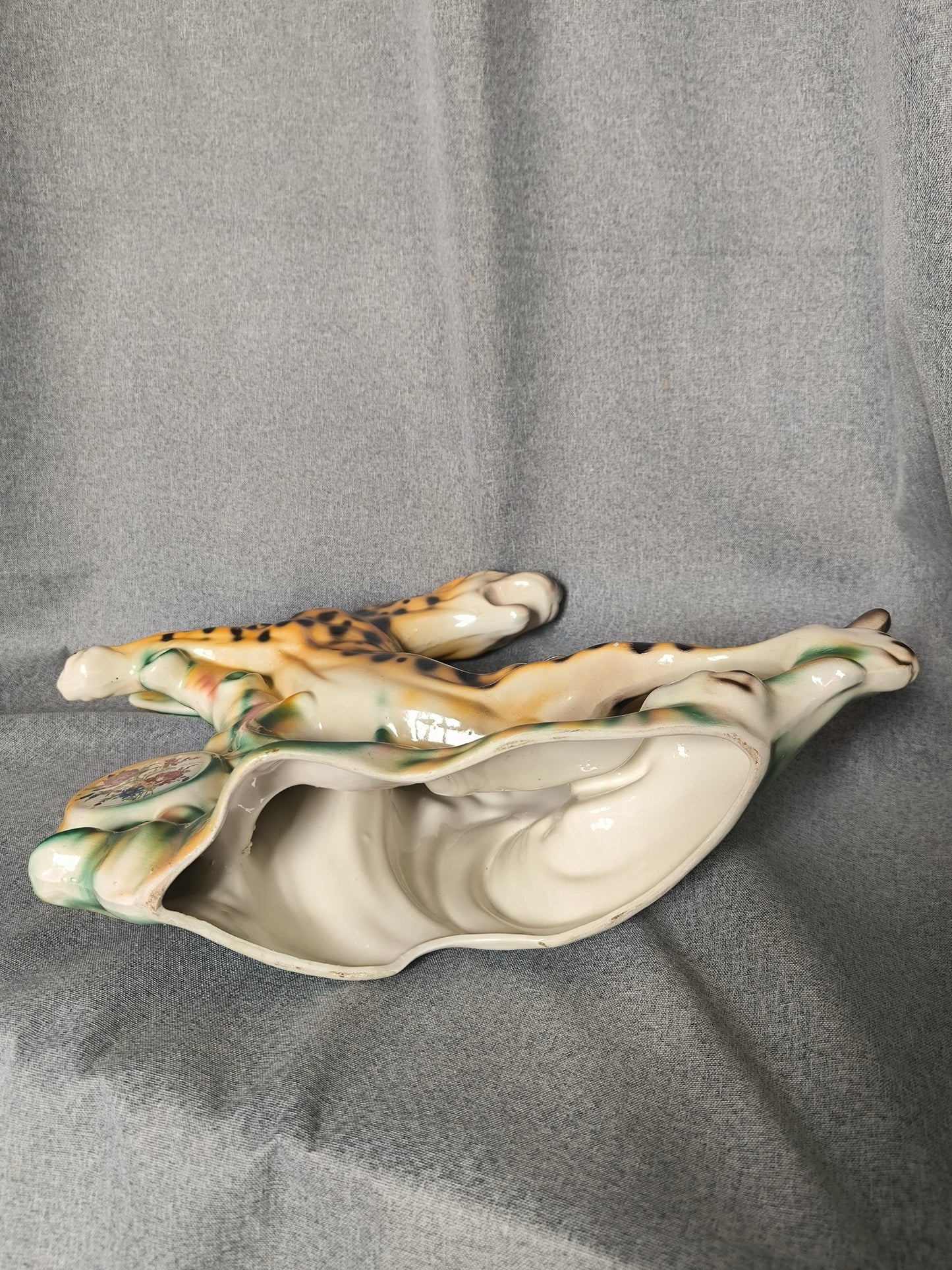 Vintage Leopard Statue, Art Deco Style, Iridescent Ceramic, 1950s–1960s, Large Leopard Sculpture