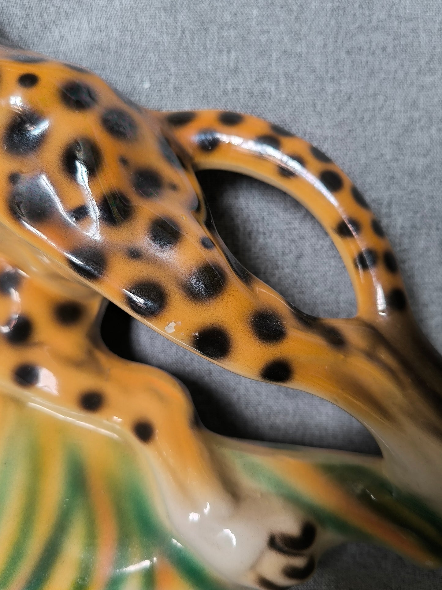 Vintage Leopard Statue, Art Deco Style, Iridescent Ceramic, 1950s–1960s, Large Leopard Sculpture